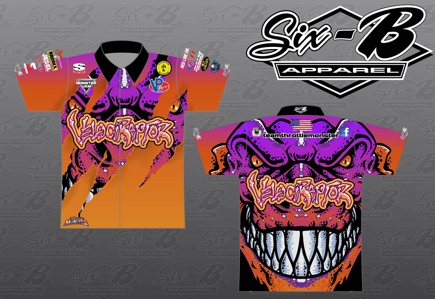 crew shirt velociraptor orange purple