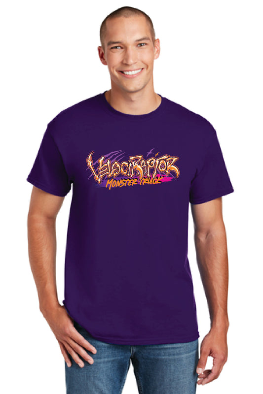 Adult Velociraptor Purple Shirt Front