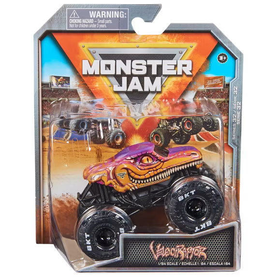 Velociraptor Orange/Purple Spin Master Monster Truck Toy 1:64