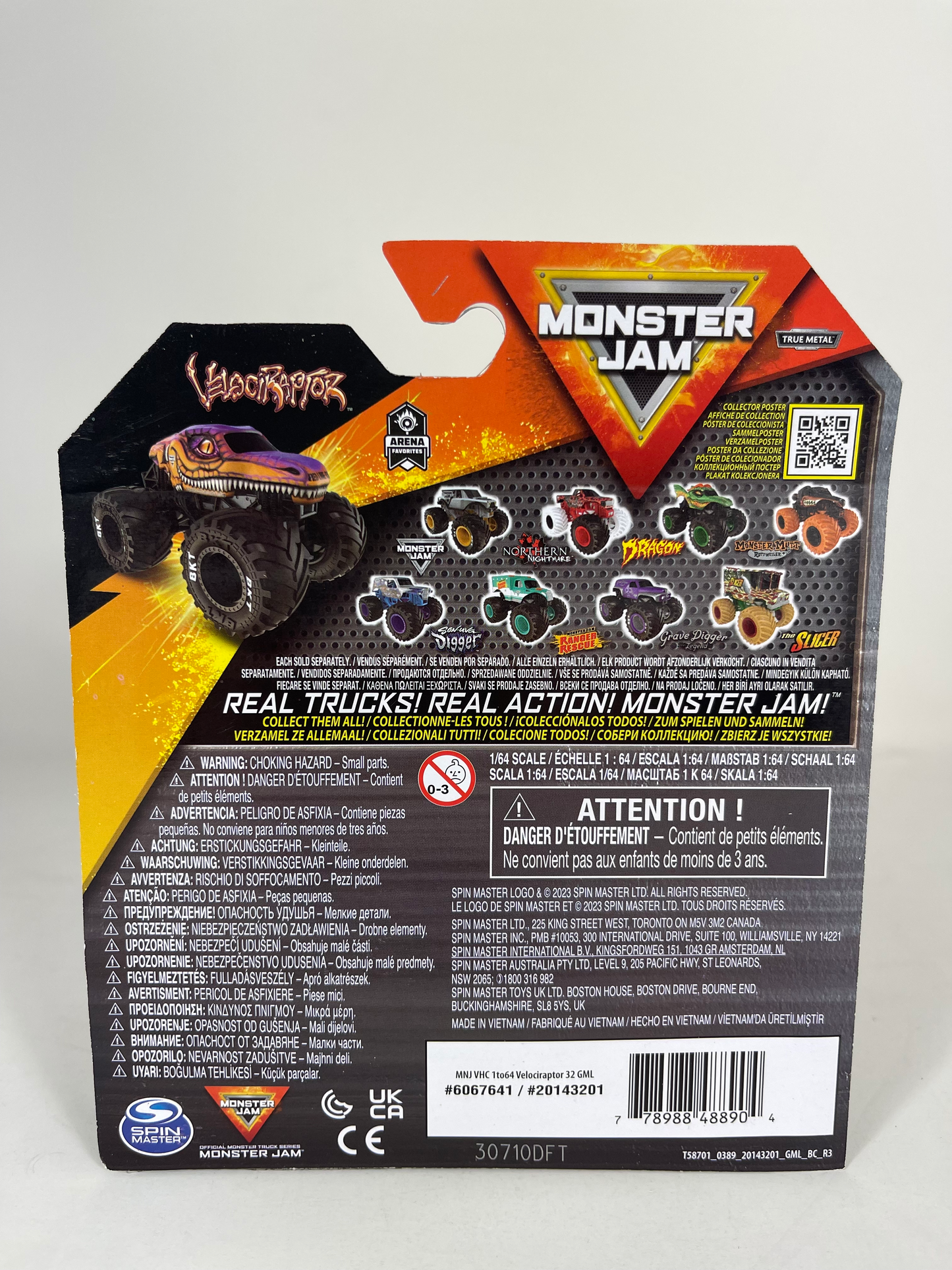 Velociraptor Orange/Purple Spin Master Monster Truck Toy 1:64