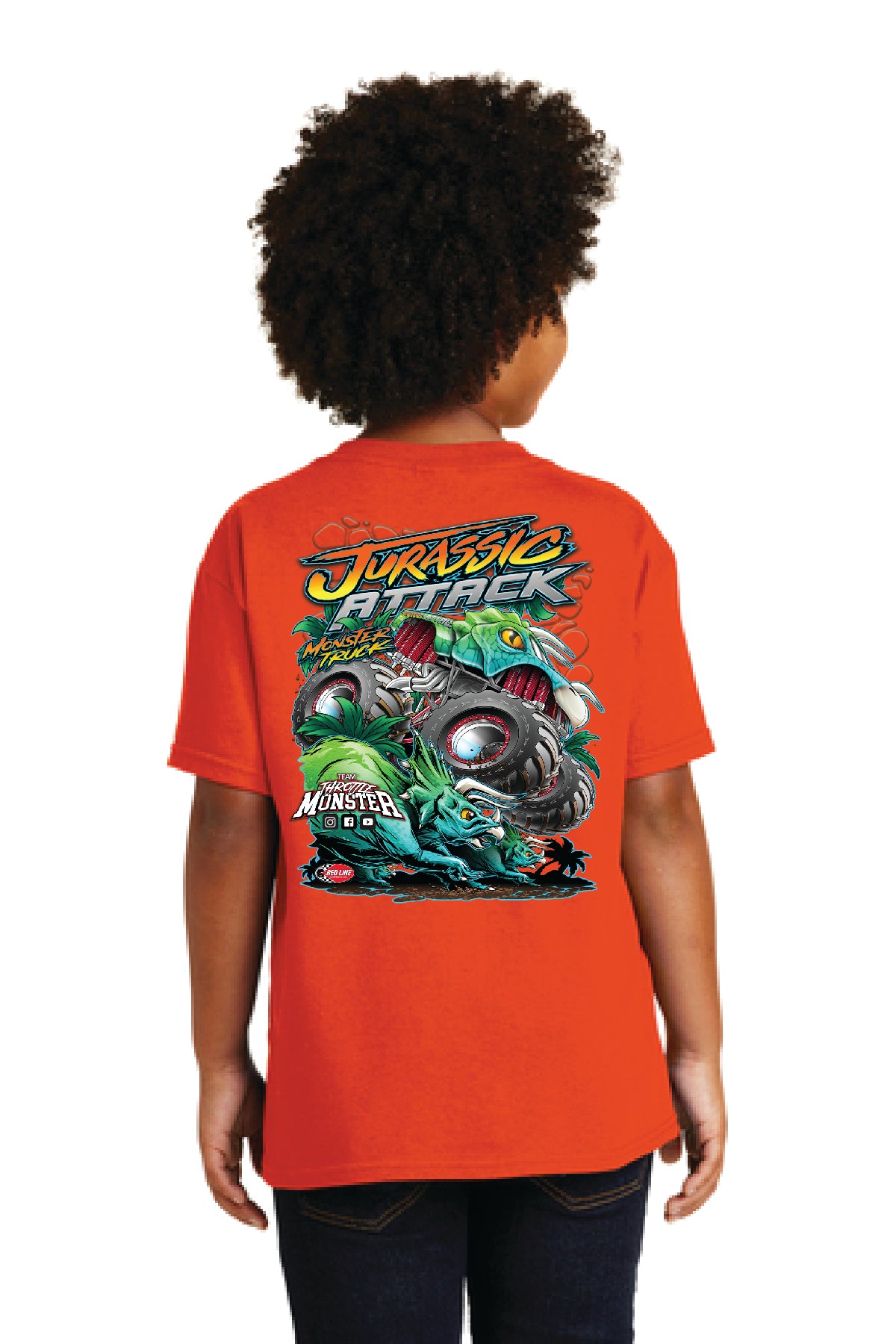 Kid's Jurassic Attack Orange Shirt Back